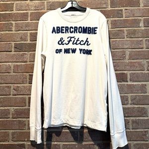 Abercrombie & Fitch Cream Long Sleeve Logo Tee with Navy Lettering
